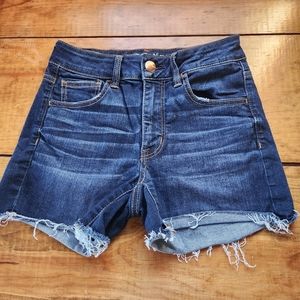 American Eagle Hi-Rise Shortie Denim Shorts Size 4 Dark Wash